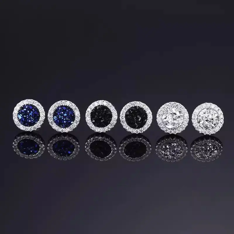 OEM Strong Magnetic Stud Earrings Set with Diamond Design for Men Women kids Unisex No Piercing Required Blue Black Silver Colors Classic Circle Zircon Stone