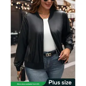 New[Plus Size] Solid Color Quilted Zip Up Jacket, Casual Long Sleeve Baseball Collar Outerwear for Spring, Women's Clothes for Daily Wear, Coats Can be used with raincoat