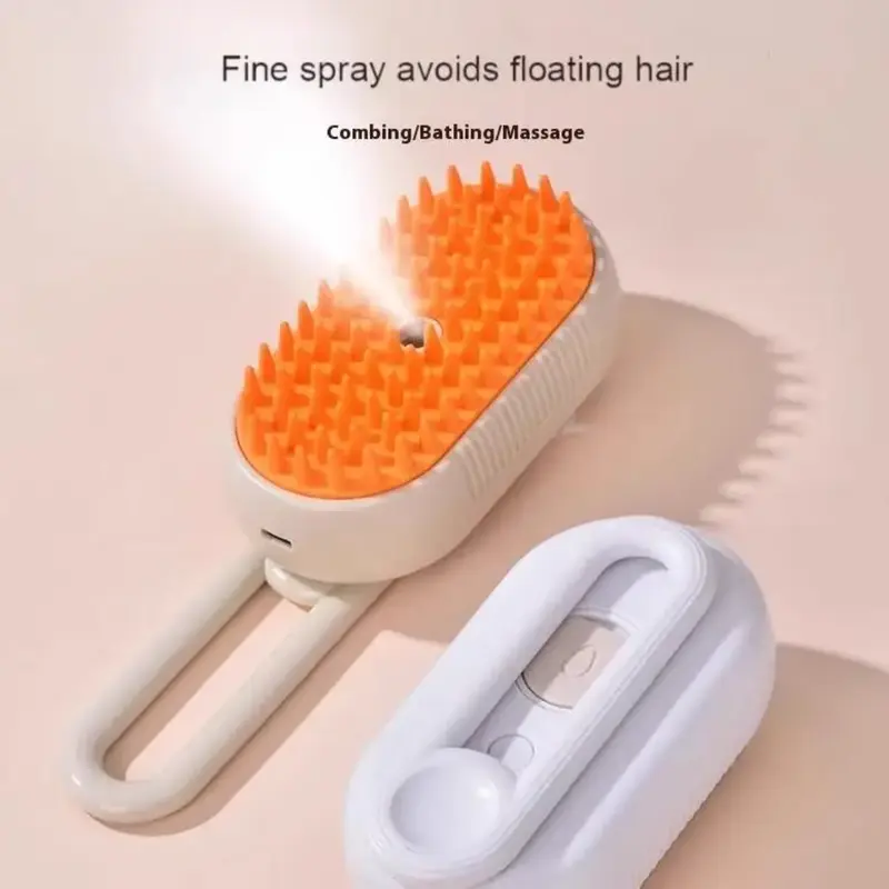 3-in-1 Rechargeable Pet Steam Brush for Cats & Dogs - Groomer Tools with Built-in Steam Technology, Adjustable Steamy Cleaning, Silicone Spray (Add Water/Oil), Hair Removal, Moisturizing, Massage (Boosts Blood Flow), Right Handed Coat-Care Comb