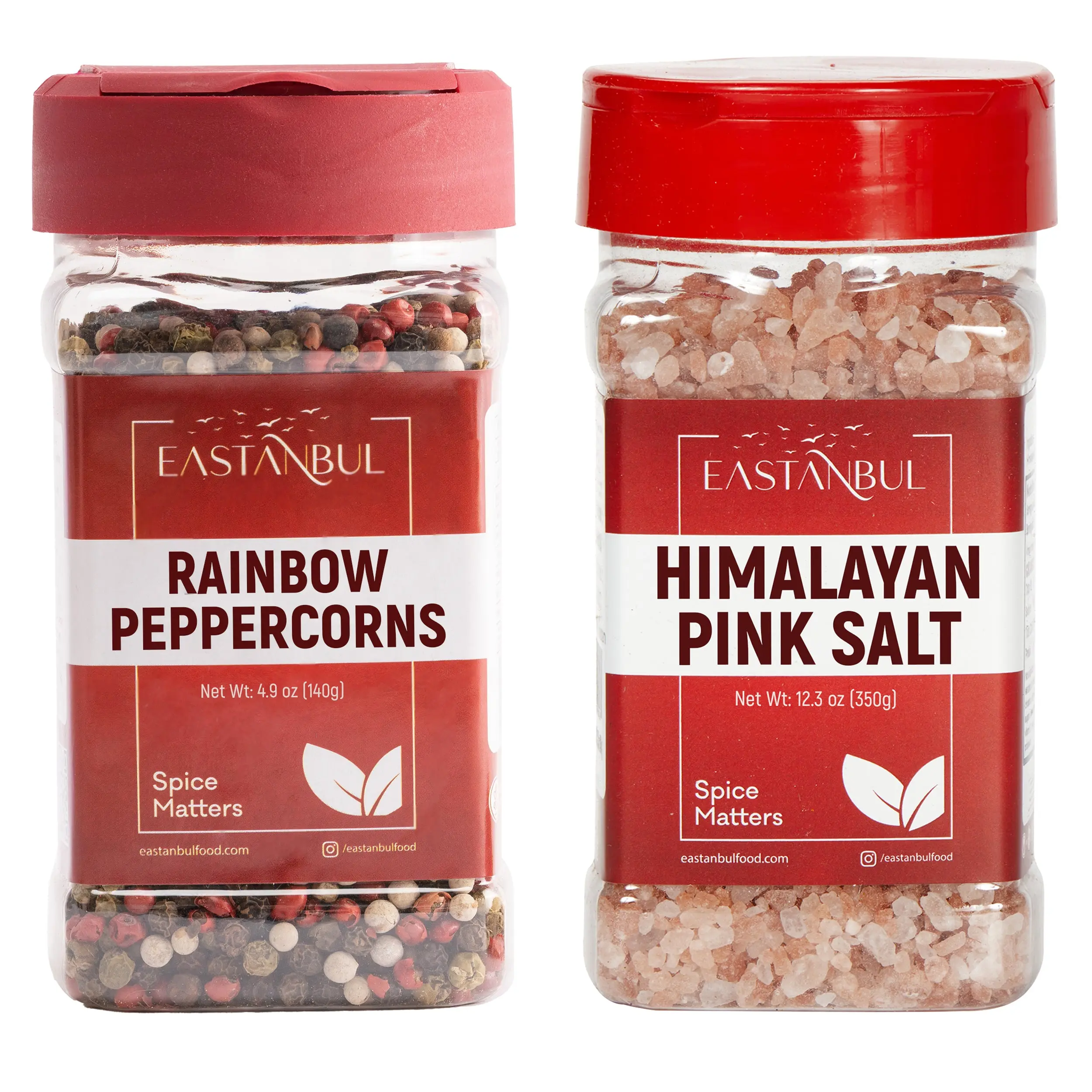 Eastanbul Rainbow Peppercorns Whole, 4.9oz, and Pink Himalayan Salt, 12.3oz Natural Vegan Seasoning