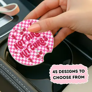 Ceramic Car Cup Coasters, Cute New Car Accessories, Gift for Her, Heat Resistant and Durable Car Holder Coaster, 2.64 inches Diameter, Car Decor