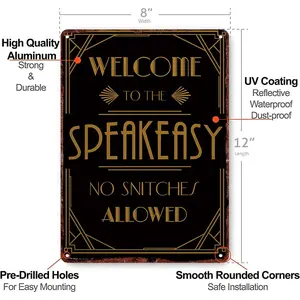 Vintage metal sign Speakeasy Decorative Sign No Snitches Allowed Aluminum Wall Art 12x8inch for Bar Restaurant Home Decor Signage Plaque Sign