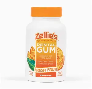 Zellie's | 100% Xylitol Sugar Free Fresh Fruit Chewing Gum | Fresh Fruit Flavor (100 Count (Pack of 1))