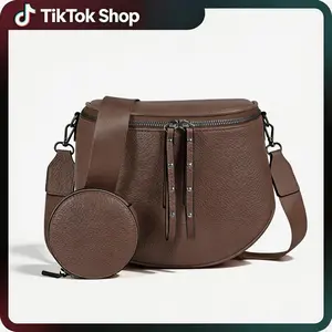 Crossbody Bag for Women, Minimalist Leather Shoulder Purse with Coin Pouch, Waterproof Adjustable Saddle Sling Bag for Travel Everyday Outings
