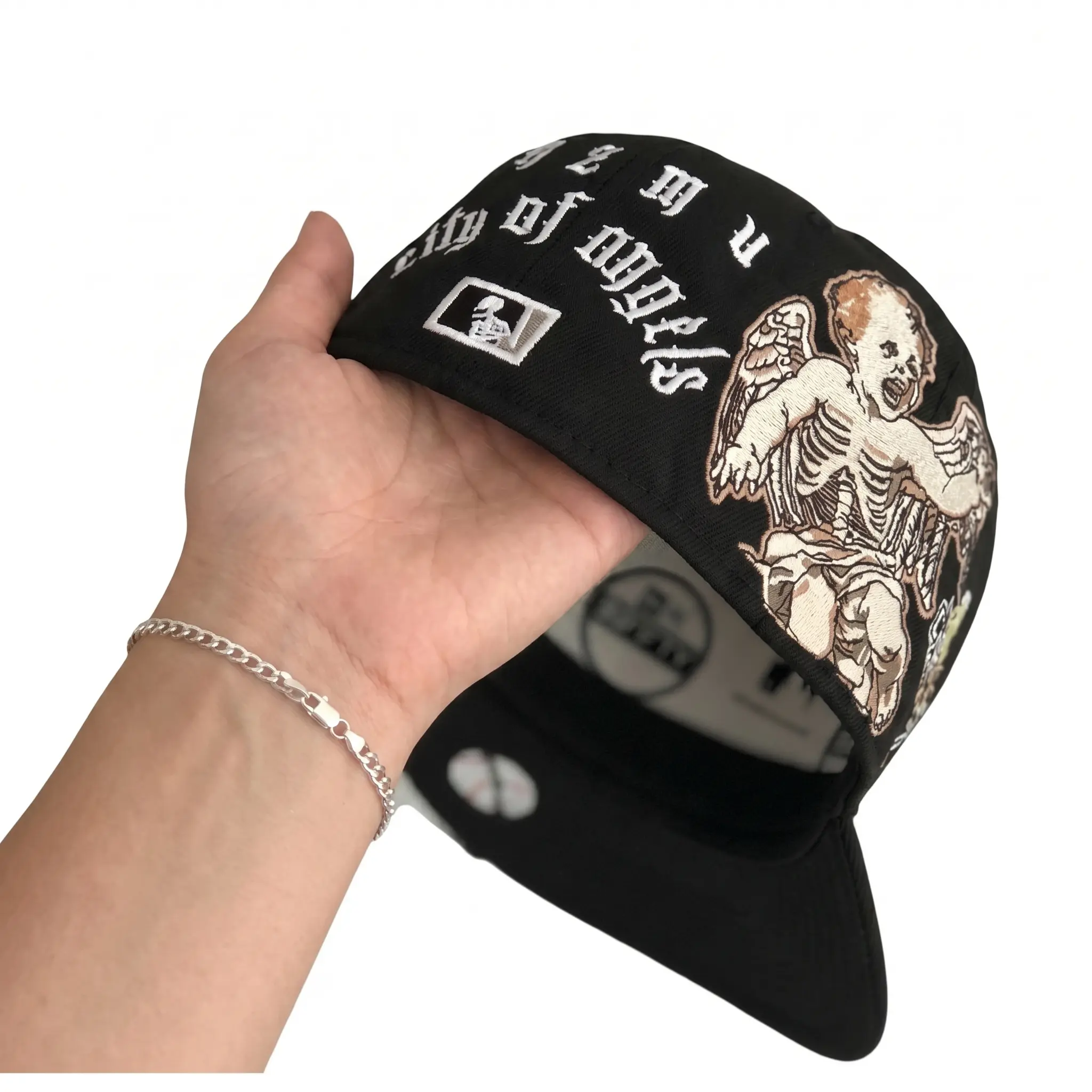 Unisex Cotton L.A Black Hip Hop Baseball Cap - Embroidered Design, Adjustable Buckle, Breathable, Comfortable Fit, Size 7-8