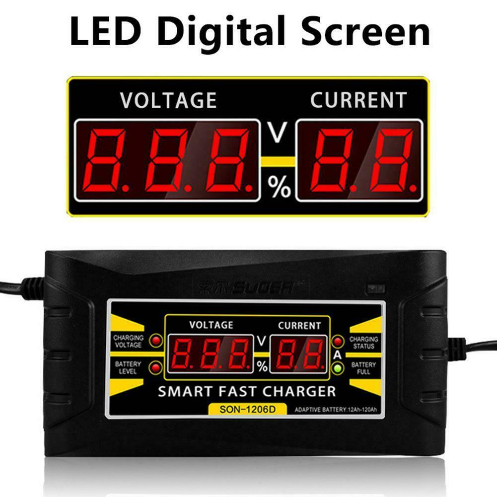 12V 6A Smart Battery Charger | Automatic Fast Trickle Charger for Lead-Acid GEL AGM | LCD Display for Car Motorcycle ATV Lawn Mower Boat