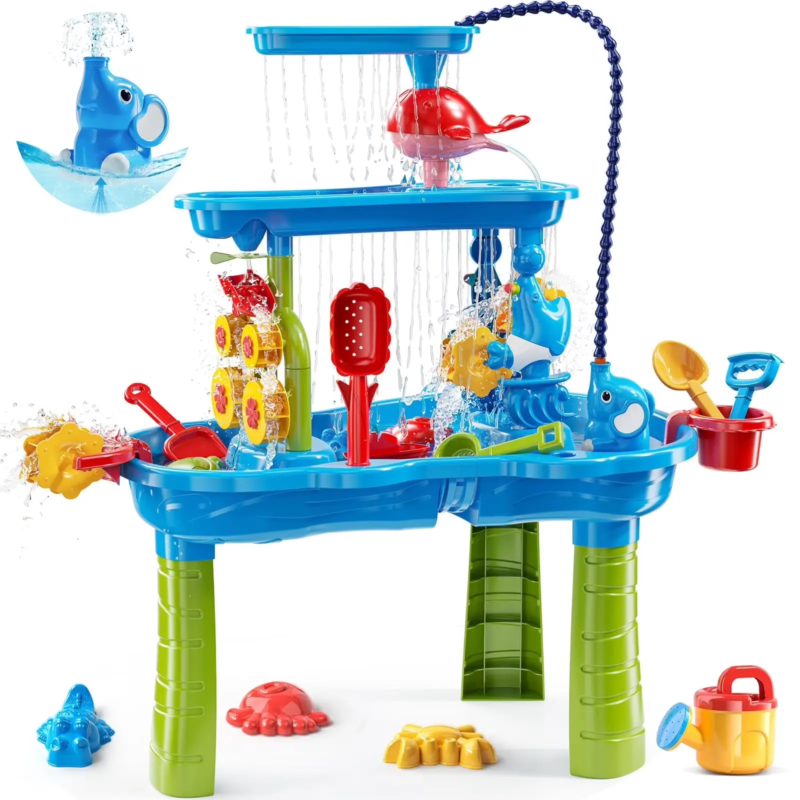 3-Tier Kids Sand Water Table with Electric Pump, Activity Sensory Play Table Toys for Toddlers, Water Activity Tables Summer Gift Toys for Outside Backyard for Kids Age 3-5