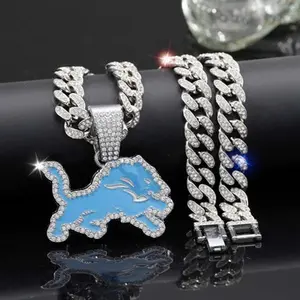 Fashion Blue Lion Team Necklace Ornament Men's Personalized Hip Hop Cuban Link Chain personalize keyring mens gold cross exquisite pretty jewelry men charm ogm phiten back statement daisy drop name tiktaalik wisteria patiala panamanian paige azzi kendyl