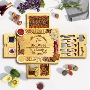 Personalized Charcuterie Board Gift Set – Custom Name Cheese Board with Large 4-Drawer Design, Elegant Serving Board for Home, Housewarming and Wedding Gifts, Idea for Women and Family Gatherings