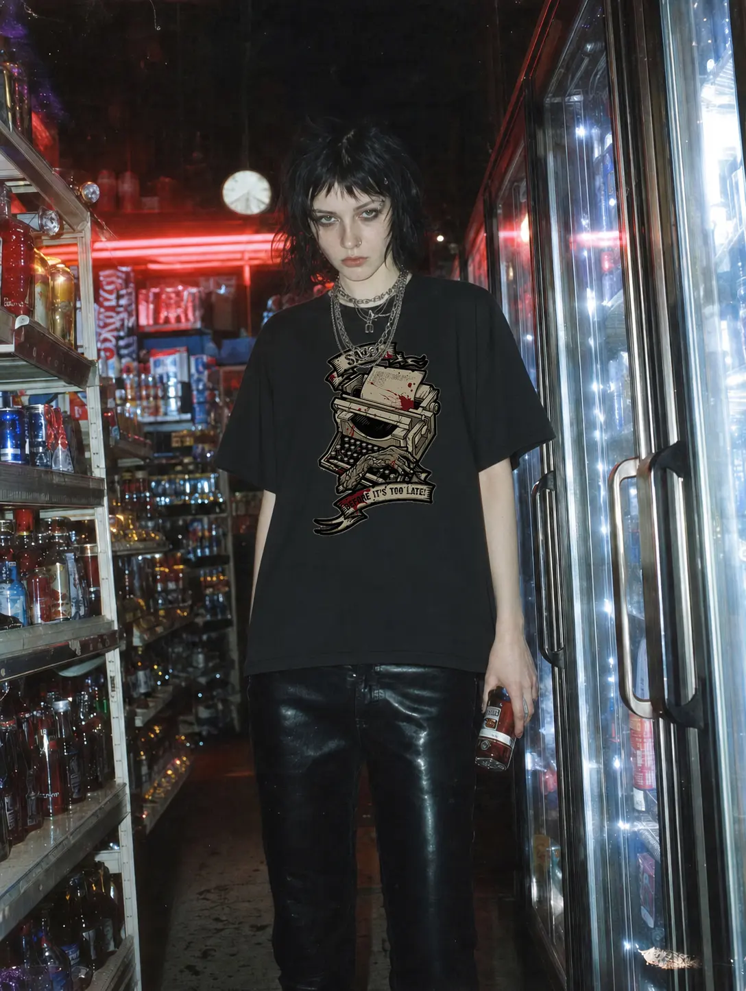 Vintage Typewriter Graphic Tee | Dark Academia Aesthetic Shirt | Retro Horror Literature Streetwear | Washed Oversized T-Shirt