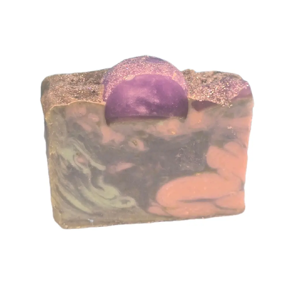 Glam Peach Orchid Swirl Soap, Handmade Cold Process Bar with Shea Butter for Gentle Moisturizing, Hydrating Floral & Vanilla Scented Body Care, 3 oz, Aroma, Vanilla Scents, Fragrance Oil