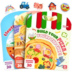 JoyCat Reusable Sticker Book with Jelly Adhesive Decorative Sticker Packs - Kids Toys Crafting Kit, Educational Toys for Boys, 4+ Age Travel Essential Thematic Mini Gift, Decorative Stickers summerwins