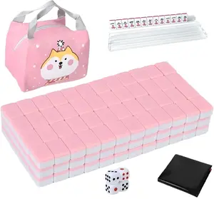Mini Mahjong Set  Waterproof Majiang with Portable Travel Handbag ,Suitable for party multiplayer games, puzzle combination games and family gatherings. Melamine material, a total of 144, each size of 0.94 inches (24 mm), simple and happy