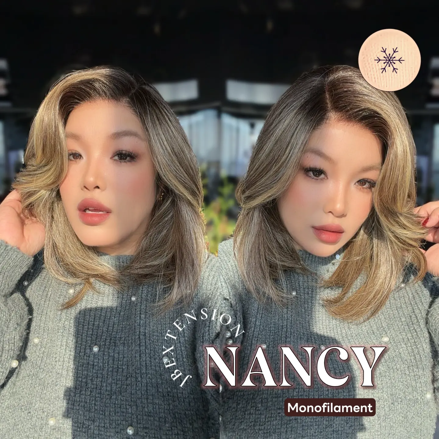 JBEXTENSION NANCY MONO Monofilament Handmade Wig 6X5 Full Monofilament Hand Tied Top Wig 14 Inches Dark Brown Mono Lace Wig Glueless Wig NANCY MONO【BENDY EAR TABS】