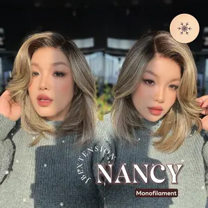 JBEXTENSION NANCY MONO Monofilament Handmade Wig 6X5 Full Monofilament Hand Tied Top Wig 14 Inches Dark Brown Mono Lace Wig Glueless Wig NANCY MONO【BENDY EAR TABS】