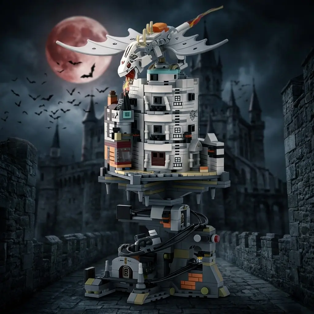 Mini Harry Potter Building Block Set 1056+ Pieces, Magic Castle Diagon Alley Scene Collection Display Piece, Wizard Bank Street View Gift