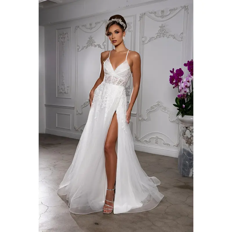 sachin and babi light blue dress HONGIVEY Satin Beach Wedding Dresses with Train Simple Off-Shoulder Hi