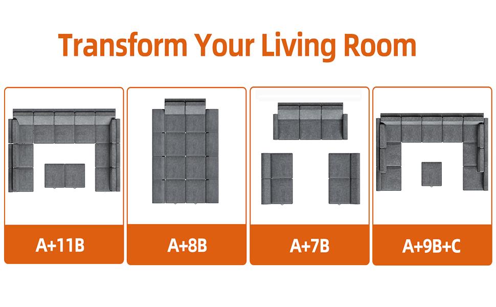Garvee Modular Sectional Sofa Module Universal Armrest & Backrest Recline Design with 11 Angles Adjustable Armrest & Backrest Grey 26.4" D x 4.7" W x 23.7" H