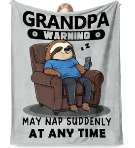 Grandpa Gifts, Blanket Gifts For Grandpa From Grandkids, Grandfather Birthday Gift, Funny Flannel Blanket For Granfather On Christmas Valentines Fathers - Warning May Nap Suddenly At Any Time, Printed On One Side With A Plain White Back, Hallowee