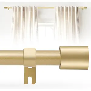 Gold Curtain Rod for Windows 28 to 48 Inch, 5/8 Inch Splice Adjustable Curtain Rod with 2 Brackets, Easy Installation and Simple End Caps, For Living Room, Bedroom, Outdoor