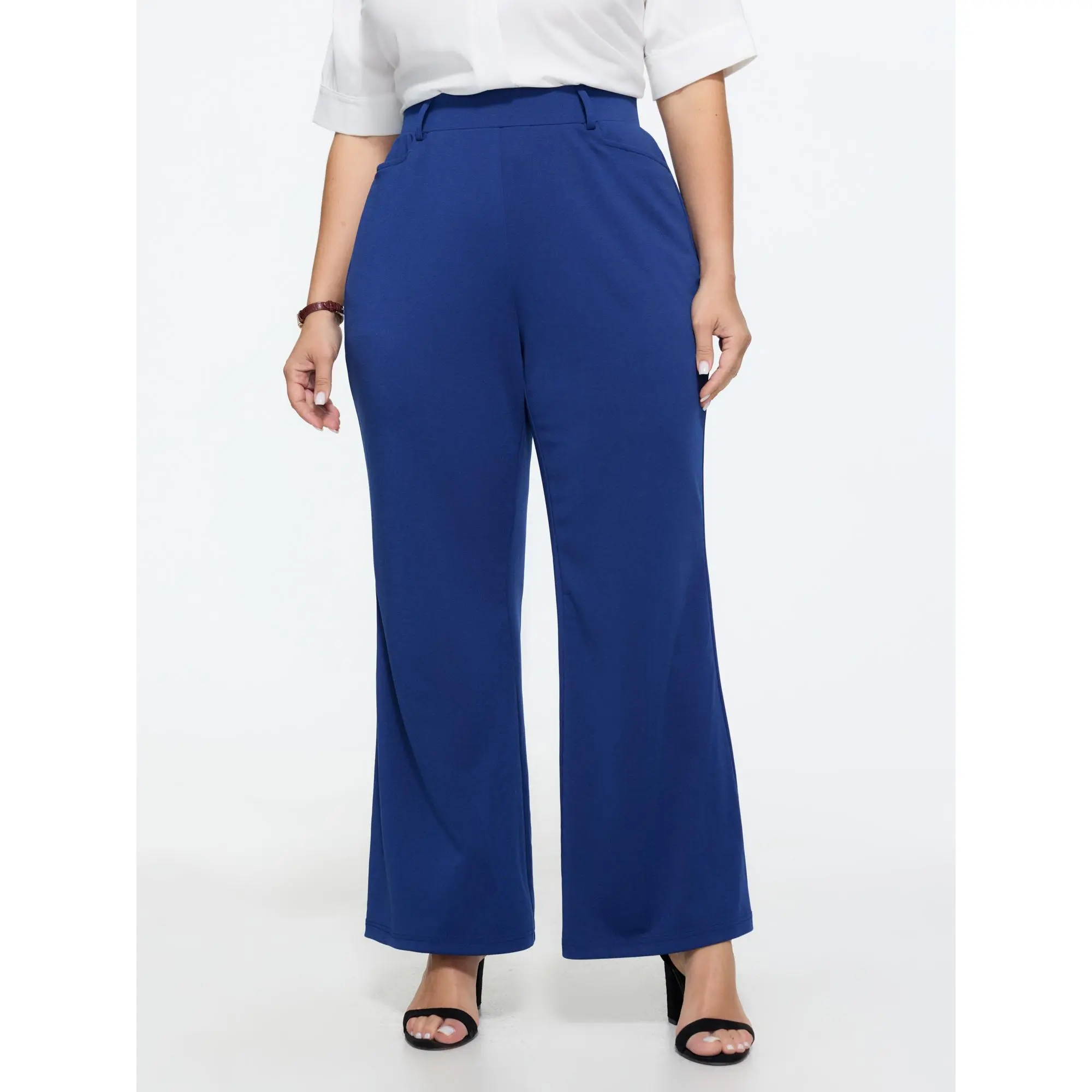 BLOOMCHIC Women's Plus Size Stretchy Solid Spandex Pull-On Basic Pants [M-6X], Summer Bottom with Comfortable Fabric, Flattering Fit, and Functional Pocket, Pants For Women, Business Casual Pants