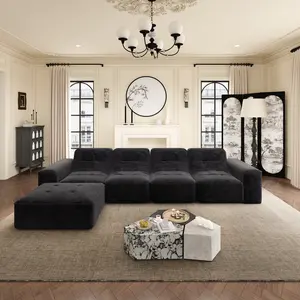 Eyisean 144" Oversized Modular Sectional Sofa Set with Removable Ottoman, No Assembly Required, Chenille Tufted Design Boneless Sofa Couches with Deep Seat, Comfy Plush Upholstered Couch for Living Room