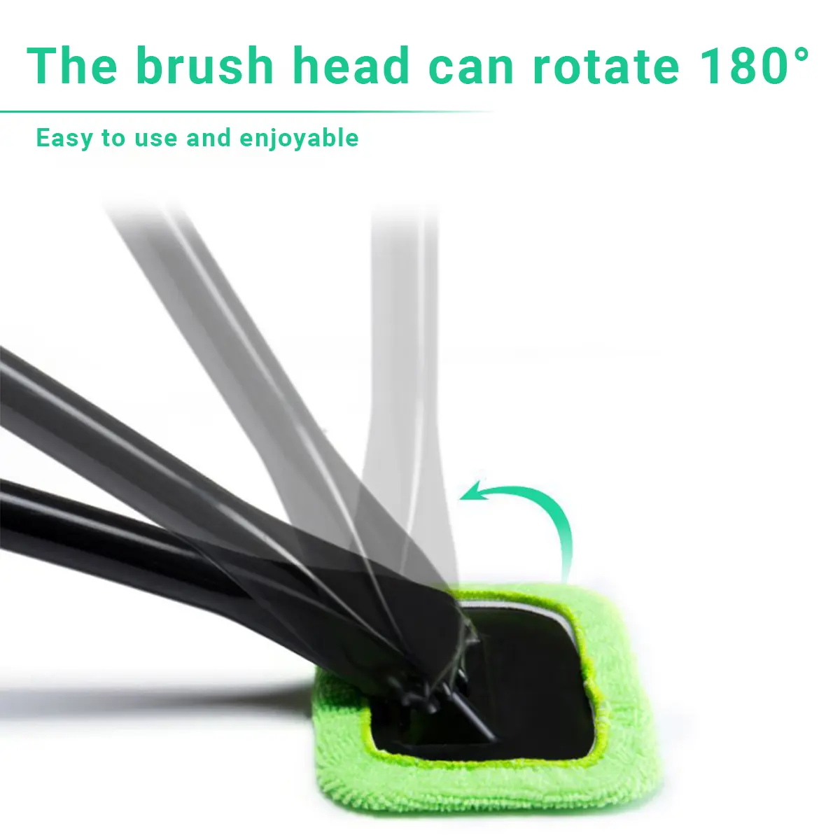 Car Windshield Cleaning Brush with 180° Rotatable Head, Lightweight Long Handle Microfiber Window Cleaner Wand, Detachable Washable Cloth Pad, One Hand Operation for Interior Exterior Auto Glass Fog Dust Grime Removal