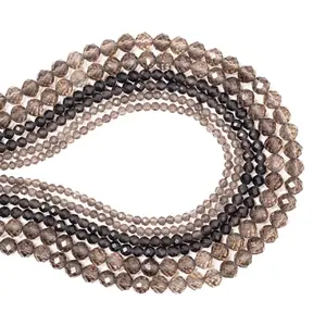 2/3/4MM Natural Smoky Quartz Gemstone Tiny Faceted Beads Semi-Precious Stone Small Loose Beads DIY Jewelry Making Design Handmade For Bracelet Necklace 15inch 2/3/4mm