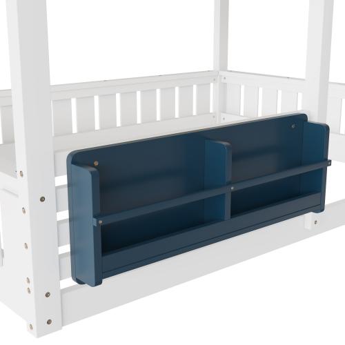 Bellemave  Bunk Bed/Loft Bed with Bookshelf, House Design, High-Quality Safety Fencing.The upper layer is used as a sleeping area, while the lower layer can be flexibly configured as a gaming area, learning area, storage space, or additional sleeping area