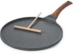 Nonstick Crepe Pan, Swiss Granite Coating Dosa Pan Pancake Flat Skillet Tawa Griddle 10-Inch with Stay-Cool Handle, Induction Compatible