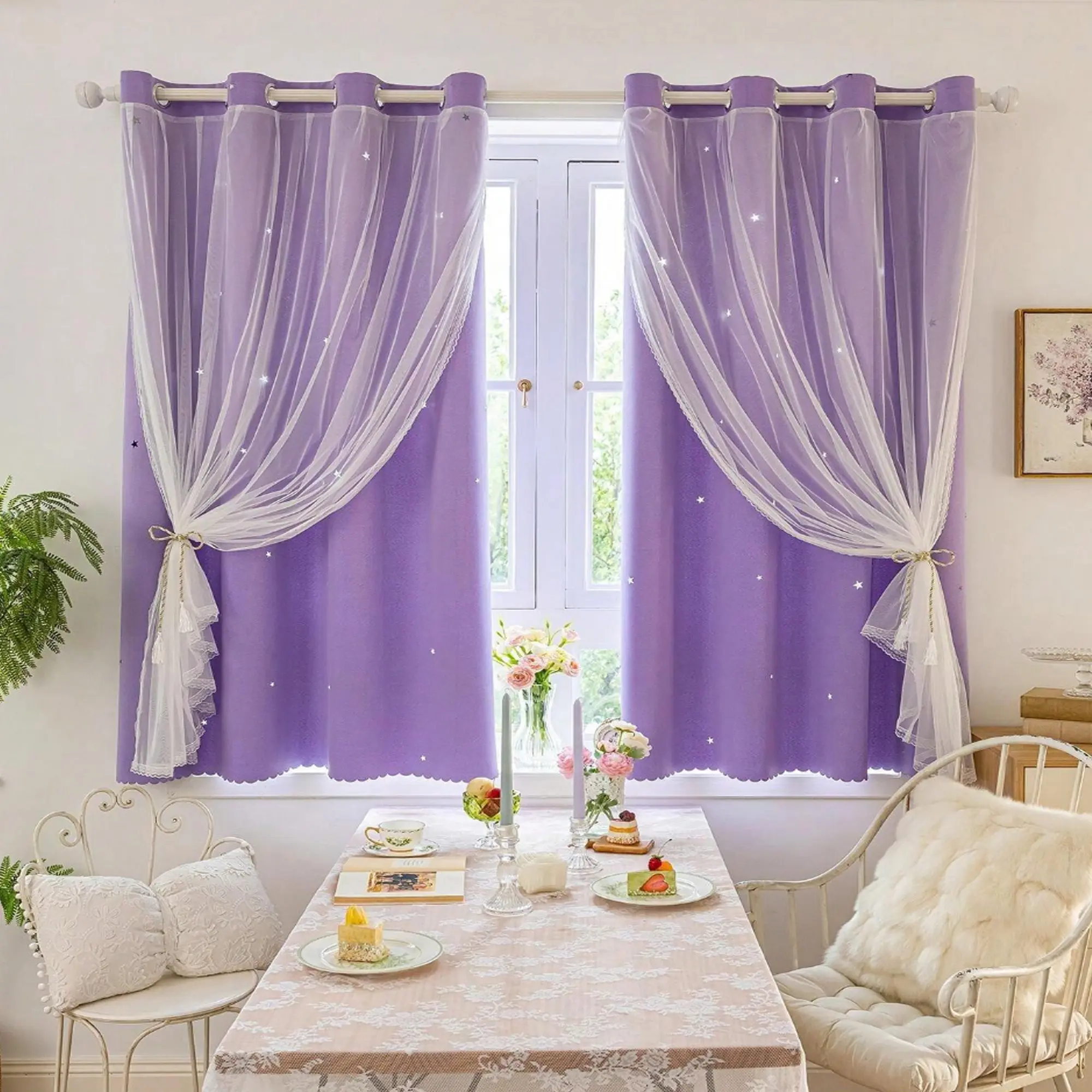 Star Pattern Blackout Curtains, Polyester Curtain for Kids Room Bedroom Living Room, Contemporary Style Drapes, Comfortable Romantic Sleep Environment, Blackout Window Cover