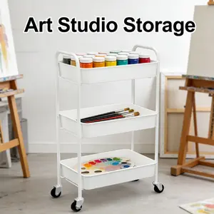 3-Tier Rolling Metal Storage Organizer - Mobile Utility Cart with Caster Wheels, White Adjustable Acrylic Straw Holder blade stand cork