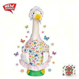 23" Spring Gardener Porch Goose Costume - Butterfly Floral Dress with Lace Bonnet | Mother's Day & Easter Patio Garden Decor