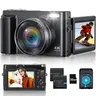 Zostuic DC101L-AF Compact Travel Camera, Portable Vlogging Camera for Content Creators with 48MP Autofocus, 3.0'' IPS Screen, 16X Zoom, Webcam Function, LED Flash, External Mic Hot Shoe, Rechargeable Battery, 256GB TF Card Support, Father's Day Gift