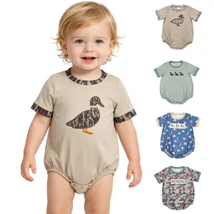 Baby Boy Clothes Toddler Boy Duck Print Camo Romper - Cotton-Polyester-Spandex Blend, Embroidered, Breathable Short Sleeve, Hunting Life Bubble Onesie for Summer Daily Wear (Baby Sizes)