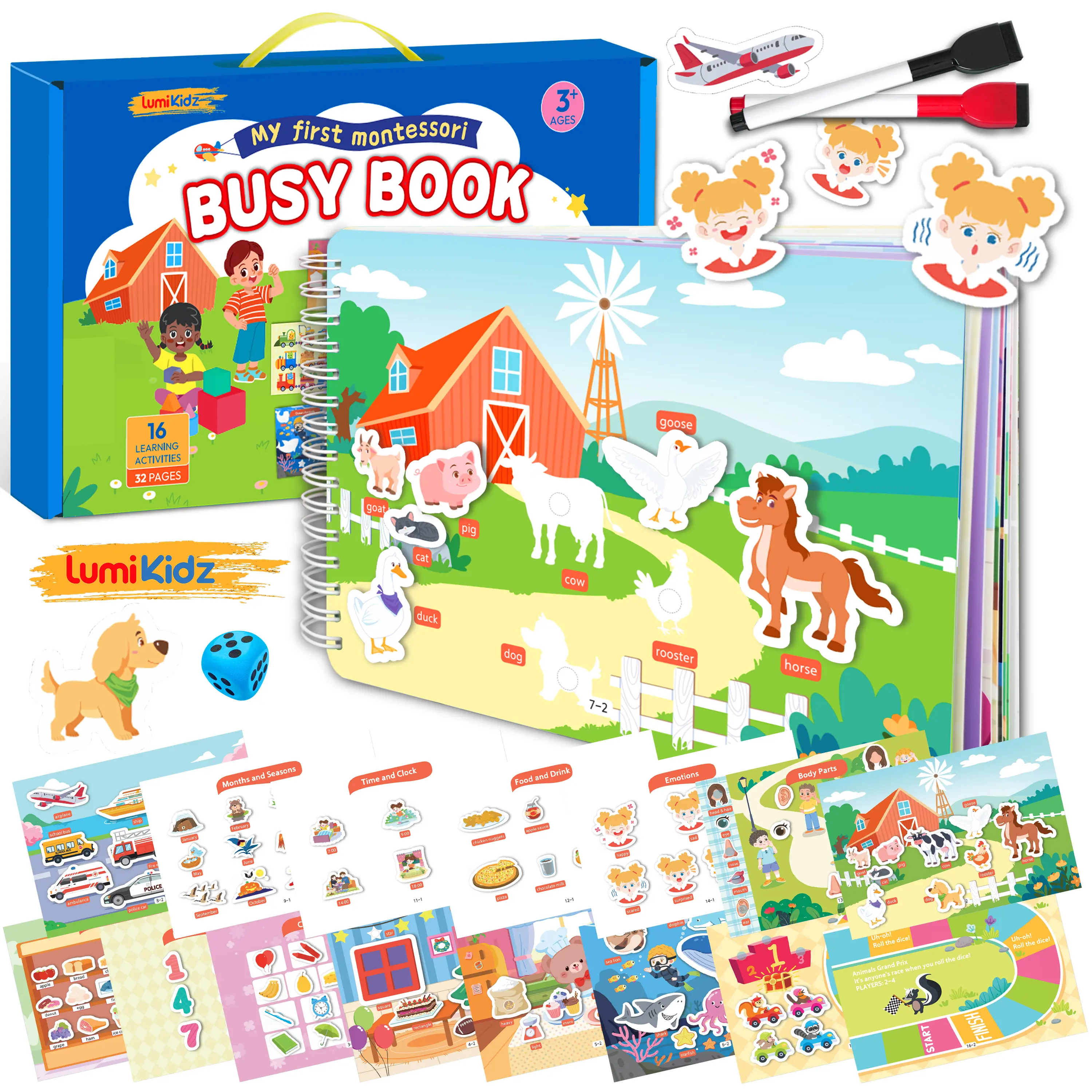 [School Must-Haves] LUMIKUIDZMontessori My First Busy Book For Toddlers 3-5 - My Preschool Busy Book For 5-7 Year Old, Toddler Activtty Books, Homeschool Preschool Learning Activities, Coloful Kindergarten Leamning Activitlies