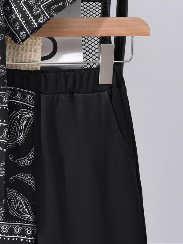 Two-piece Set Boy's Patchwork Print Short Sleeve Top & Shorts, Casual Fashion Round Neck Top & Shorts for Daily Wear, Kids Summer Clothes