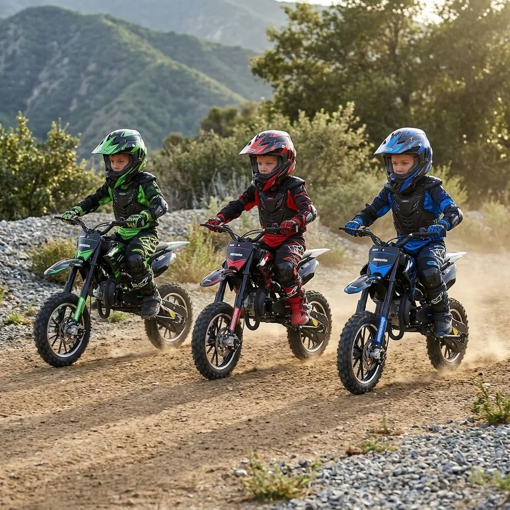 Kids Off-Road Ride-On Bike Toy, 3-Tone Red Blue Green Outdoor Gift for Weekend Trips