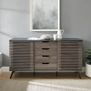 Walker Edison 59 in. Havana Sliding Door 4 Drawer Sideboard, Ebony & Slate Grey