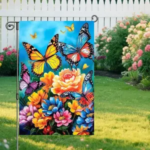 Spring Butterfly Garden Flag, Flower Welcome Flag, Summer Garden FlagDouble Sided, Outside Floral Yard Flag Outdoor Front Porch Decor