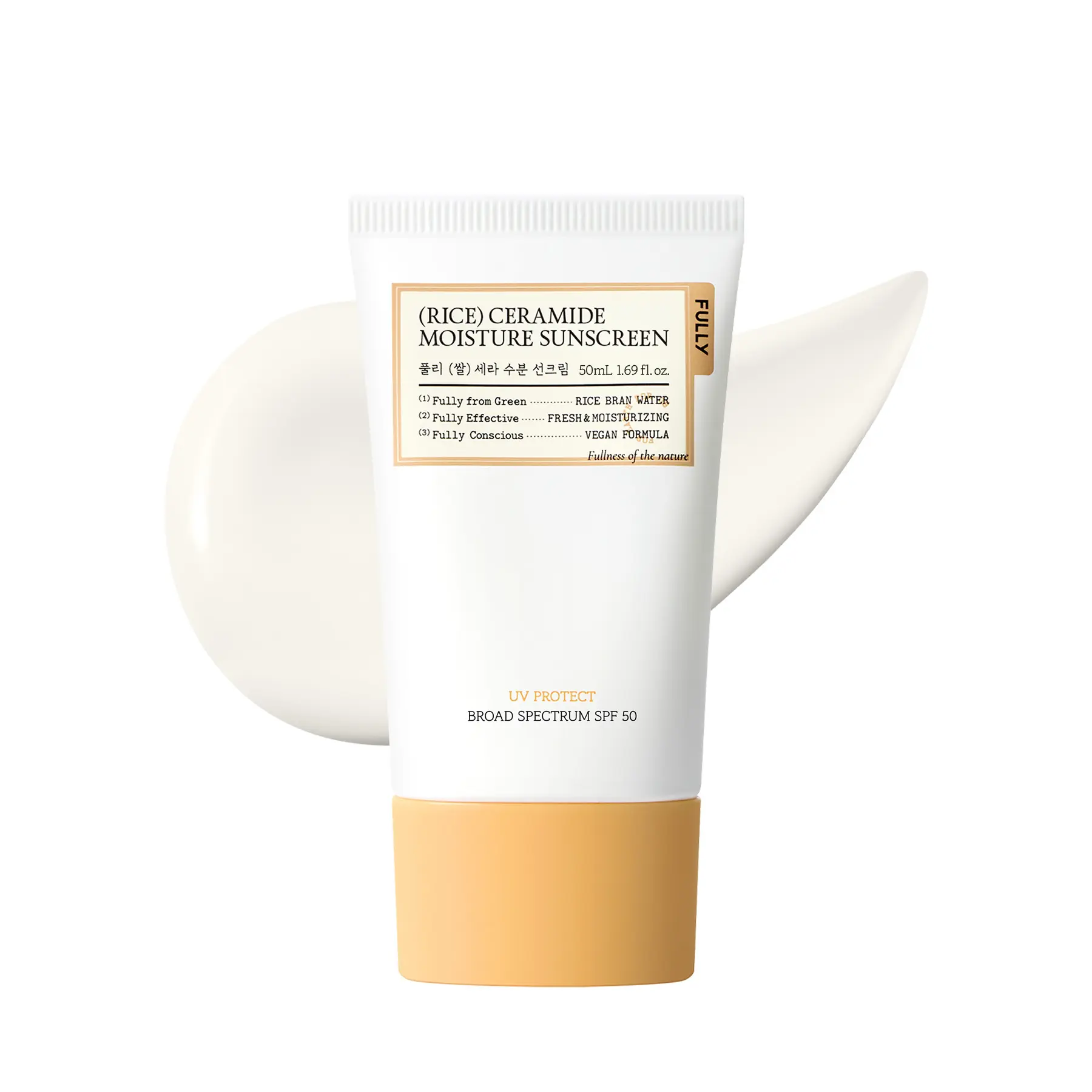 [FULLY Official Shop] Rice Ceramide Moisture Sunscreen SPF50 50ml (OTC) - Korean Daily Sunscreen, Deep Hydration & Barrier Support, Ceramide NP, Rice Bran Water & Panthenol, No White Cast, Suitable for Sensitive Skin