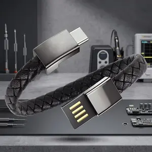 Type-C Fast Charging Bracelet: Durable Woven Wearable Charger Cable, Portable Leather Wrist Strap for On-the-Go Power, Multi-Function Smart Charging Accessory, Typec Charging