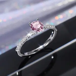 Huitan 4-Prong Setting Cubic Zirconia Wedding Ring for Women Simple Fashion Proposal Band Accessories Timeless Design Jewelry