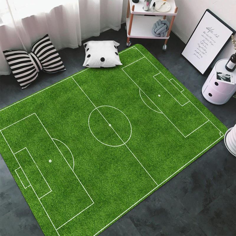 1pc Football Field Area Mat Large Size Sports Court Printed Play Mat Spring/Summer Season Outdoor Theme, Fade-Resistant Home Decor Living Room Bedroom Floor Mat Game Console Home Decoration Teen's Room Decorative Mat