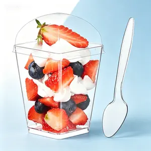 Clear Plastic Dessert Cups 50 Pack 5 oz with Lids and Spoons, Parfait Appetizer Cups Dessert Shooters Party Serving Cups, Reusable Dessert Containers for Pudding Fruit Mousse and Yogurt, Leak-Proof
