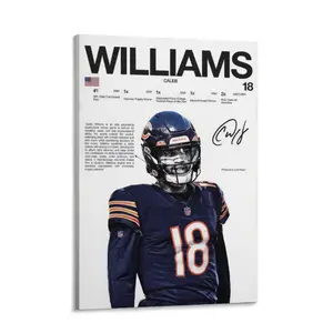 Caleb Williams Chicago Bears Canvas Print, NFL Draft Pick Heisman Trophy Winner Sports Poster, Decor for Bedroom, Living Room, Office, Game Room, Ideal Gift for NFL Fans