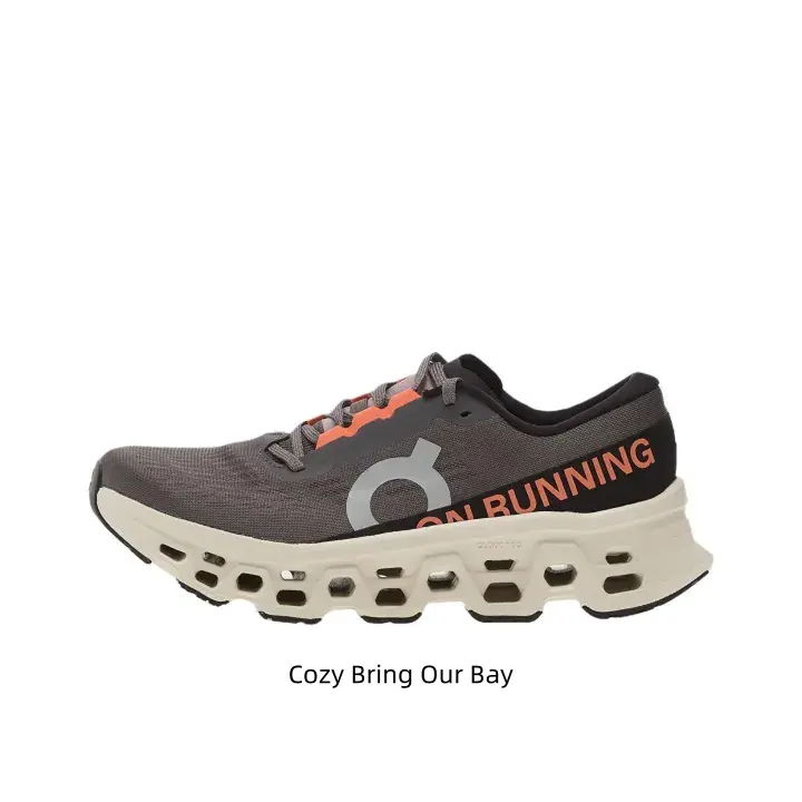 Taupe gray orange accent hollow carved running sneakers adopt full sweat-wicking mesh construction, bright orange branding lifts muted earth tone, carved hollow cushion sole lessens foot strain for every sport streetwear look