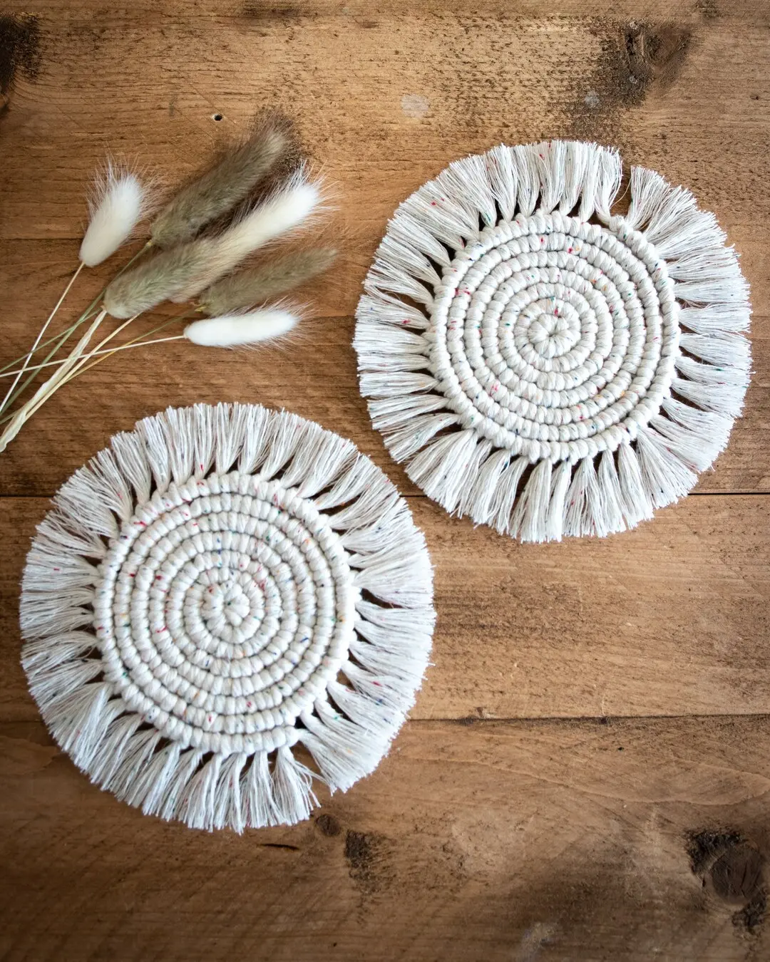Macrame Coasters Handcrafted Round Coasters with Tassel Design for Tableware Protection Natural Rustic Look & Versatile Use