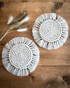 Macrame Coasters Handcrafted Round Coasters with Tassel Design for Tableware Protection Natural Rustic Look & Versatile Use