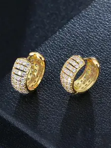 Men's Hip Hop Style Round Hoop Earrings with Sparkling Cubic Zirconia, Trendy Jewelry for Parties and Casual Wear, High Quality Earrings, Fashionable Hoop Earrings